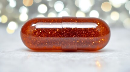 Amber Capsule Filled With Golden Glitter