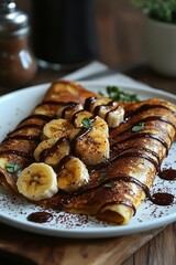 Delicious banana chocolate crepe breakfast