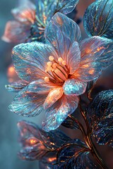 Obraz premium Glowing Blue Flowers, Dark Background, Fantasy Art, Phone Wallpaper