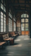 Awaiting Departure Empty Train Station Platform Seating
