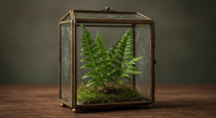 Antique Glass Terrarium: Encased Fern in Vintage Brass Setting