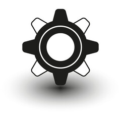 Gear wheel symbol. Mechanical cog shape. Minimal vector illustration. Black modern design.