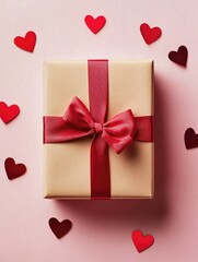 Vibrant Valentine's Gift Box with Red Bow on Pink Background