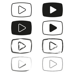 Play button icon. Video media symbol. Hand drawn shapes. Minimal vector set.