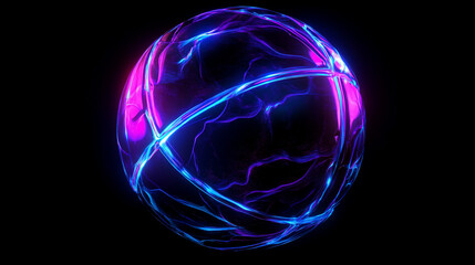Glowing neon sphere with energy lines.
