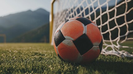 Soccer Ball on Grass Near Goal  Football Field  Sports Game