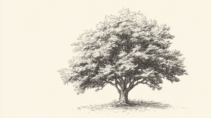 Solitary Tree in Graphite: A detailed, graphite pencil drawing of a lone tree stands proud and majestic, its branches reaching out towards the sky, offering a moment of peace and contemplation.