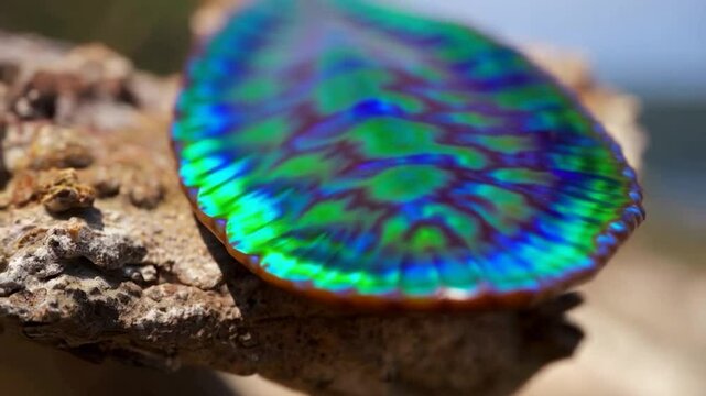 Vibrant Iridescent Paua Shell on Rock