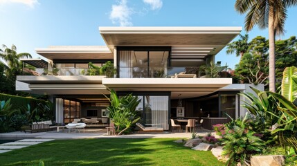 Fototapeta premium Luxurious modern house exterior, AI generated image
