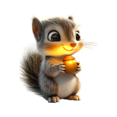 Obraz premium Fluffy 3D Cartoon Squirrel Eating an Apple on transparent background