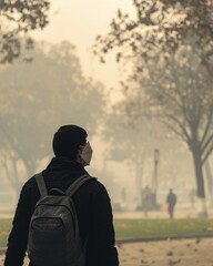 Person in Protective Face Mask Walking Outdoors