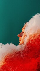 Fototapeta premium Abstract Red Water Face in Foam Surreal Art Ocean Sea Wave Calm Serenity Relaxati