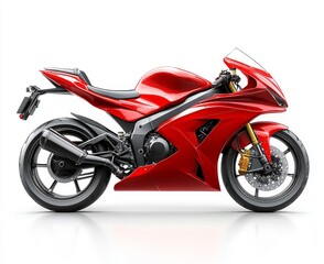 Obraz premium Red modern sport motorcycle isolated on white background with reflection, high-resolution photography.