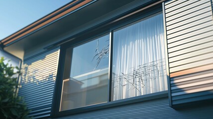 窓ガラスが割られた日本の家