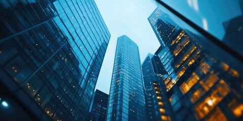 Obraz premium Urban Skyline at Dusk with Cityscape and Reflections