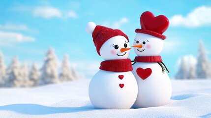 Obraz premium snowman with red hat and heart