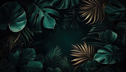A dark, tropical jungle leaves background showcasing rich colors.