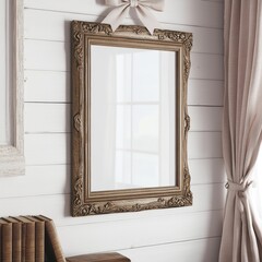 Frame mockup photo, ornate vintage frame, natural light