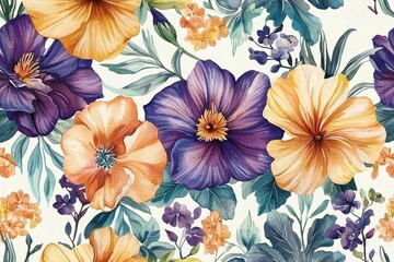 Beautifully arranged colorful flowers in a charming watercolor design.