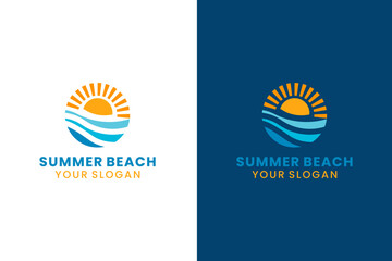 Summer Beach Logo Design, Sea ​​Water on the Beach and Sunlight Logo Design © BrandCak