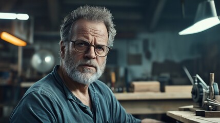 Fototapeta premium Serious Craftsman in Workshop.