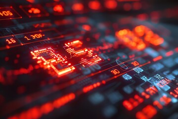 Obraz premium Abstract digital interface with glowing red and blue data streams.