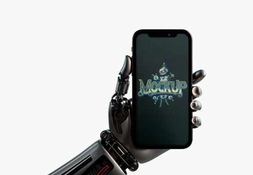Robotic Hand Holding Smartphone Mockup