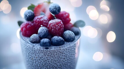 Chia Seed Pudding Topped With Sugared Berries