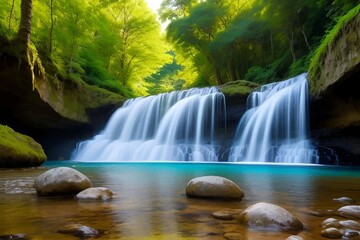 Obraz premium Beautiful and Peaceful Nature Scenery Illustration Landscape Countryside Tranquil Vibrant and Colorful