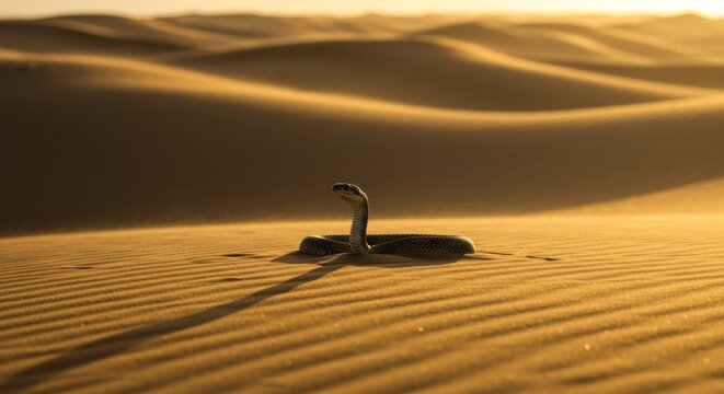 Desert Cobra: Golden Sands, Serpentine Silhouette, Dramatic Sunset