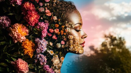 Woman s Face  Floral Collage  Nature  Beauty  Spring Flowers  AI Art