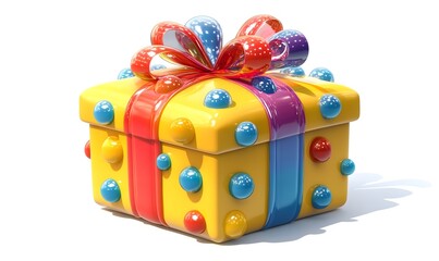 Colorful gift box, bright bow, white background, celebratory design, website