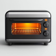 Obraz premium Modern Compact Countertop Oven with Brushed Stainless Steel and Black Accents, Ready for Baking and Cooking