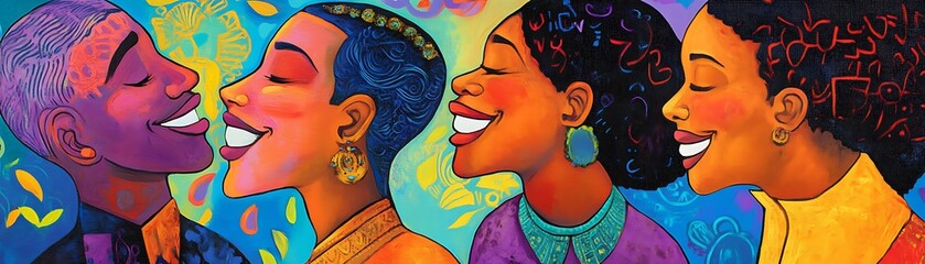 Four Black Women with Colorful Abstract Background