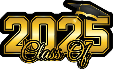 black and gold Graduate class of 2025 design on transparent background