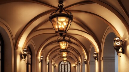 Fototapeta premium Elegant Archway Interior with Ornate Lighting Fixtures