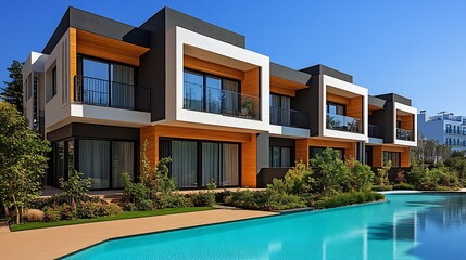 Contemporary Luxury Townhouse with Pool and Modern Architecture Design : Generative AI