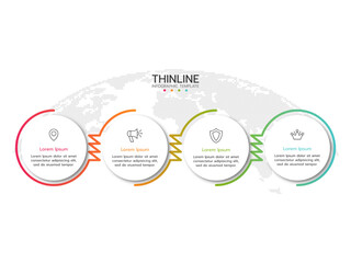 Business infographic thin line process with round template design with icons and 4 options or steps. Vector illustration.