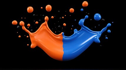 Orange and Blue Splash: A dynamic splash of vibrant orange and blue paint bursts against a stark black background, creating a captivating visual that captures the energy and intensity of color.