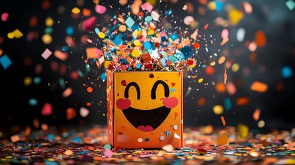 Joyful Jack-in-the-Box bursting with colorful confetti in a celebratory scene