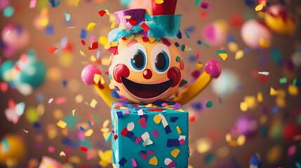 Joyful Jack-in-the-Box bursting with colorful confetti in a celebratory scene