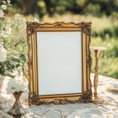Frame mockup photo, ornate vintage frame, natural light