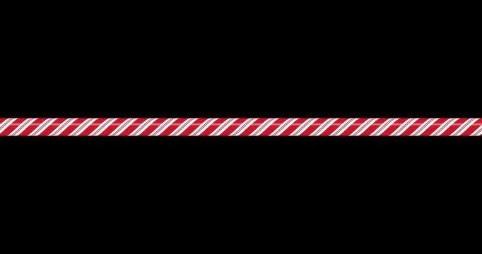 Candy cane line with red and white striped animation. Seamless line with striped candy pattern. Candy lines. Seamless animation. Transparent background with alpha channel