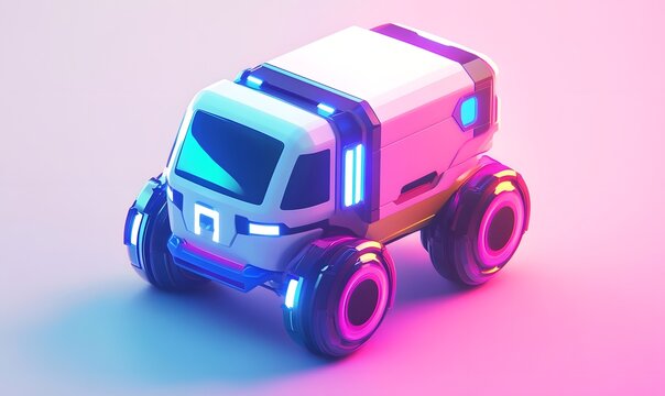 Futuristic van, neon studio, digital render, game asset