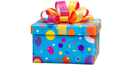 Colorful Birthday Gift Box with Festive Ribbon