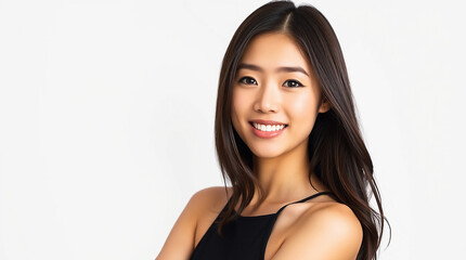 Beauty Portrait Of Young Asian Woman wearing black tank top on white background