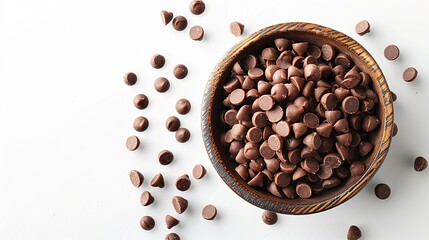 Chocolate bowl on chocolate chips isolated on white background