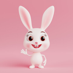 Cute Cartoon Rabbit Character Person. 3d Rendering