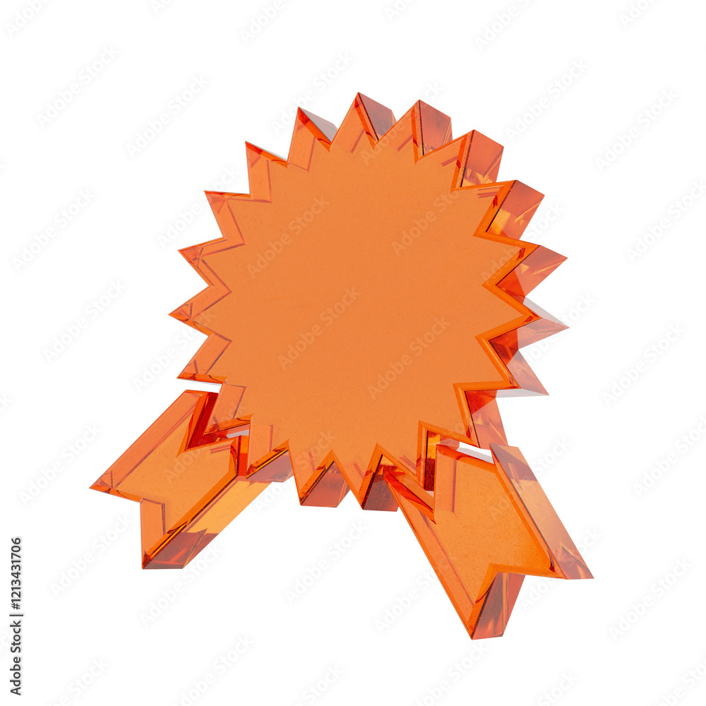 Poster orange glass web quality certificate rosette ribbon icon. 3d rendering