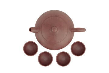 Chenese Clay Tea Set with Teapot and Cups. 3d Rendering